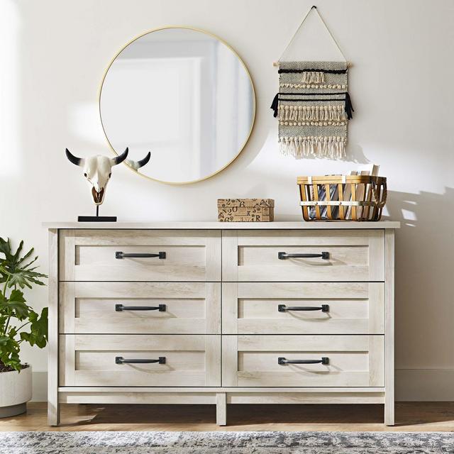 Better Homes & Gardens Modern Farmhouse 6-Drawer Dresser, Rustic White Finish