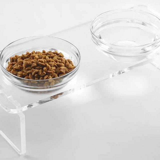 Dog and Cat Bowls Elevated Set - Acrylic Feeder Stand with 2 Set Removable Stainless Steel and Glass Bowls Food and Water Raised Dishes for Small Pet,3.75 inches
