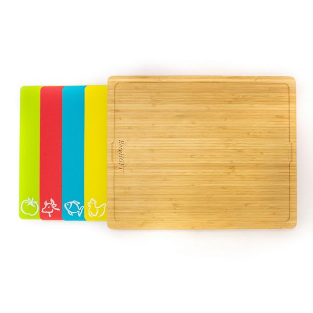 BergHOFF Bamboo Cutting Board Set with 4Pc Multi-colored Flexible Cutting Board, 16.5x 13.4x 1.5"