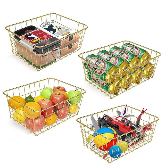 Wire Baskets For Storage Pantry，4 Pack Pantry Baskets For Storage, Wire Baskets For Organizing, Wire Storage Baskets, Pantry Storage Baskets, Metal Baskets For Pantry Storage, Metal Storage Bins