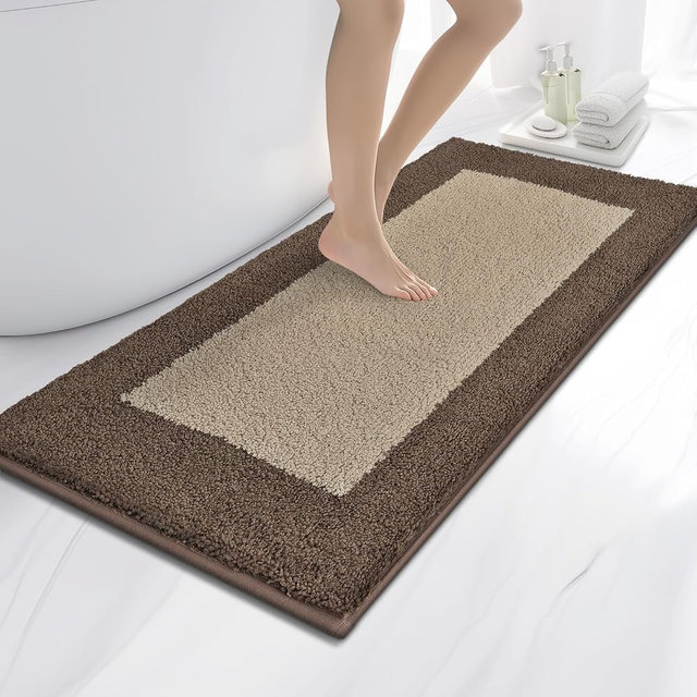 anllugs Bathroom Rugs 24" x 60", Non-Slip Extra Soft Absorbent Bath Rugs, Machine Washable Quick Dry Bath Mats for Bathroom Floor, Shower, Bathtub and Sink, Taupe & Dark Brown