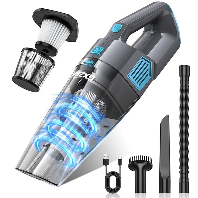 Gxzsk Handheld Vacuum Cordless, 15000PA Strong Suction Hand Held Car Vacuum Cleaner Rechargeable, Portable Hand Vacuum with Multi-Nozzles & Washable Filter for Home Office, Car, Pets