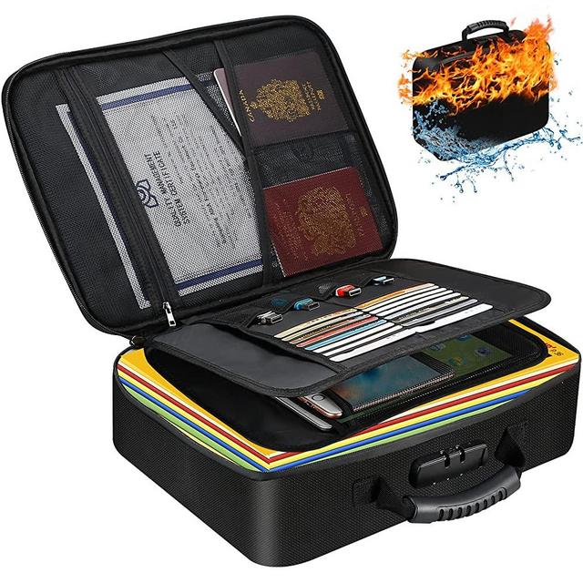 Fireproof Document Bag, Water-Resistant File Bag with Lock for Important Documents Organizer, Portable Storage Safe Bag for Travel Home Office and Files Certificates, Gift for Women and Men (Black)