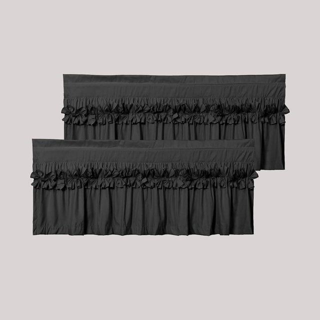 HIG 2 Pack Black Ruffle Window Valances – Handcrafted Bow Tie Blackout Curtain Valances for Windows/Bathroom/Living Room/Bedroom, Farmhouse Decorative Privacy Kitchen Valance, 52"x18"(N60047)