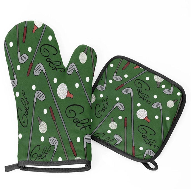 Oven Mitts and Pot Holders Sets of 2,Sport Golf Heat Resistant Kitchen Oven Gloves Potholder for Baking Grilling BBQ Cooking