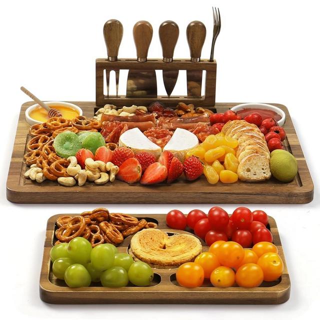 ROCIRLAB Acacia Wood Charcuterie Boards (23"×11"×0.8") and Knife Set, Lightweight Cheese Board and Platter, Unique Gift for Housewarming, Anniversary & Wedding, Mother's Day and Christmas for Women