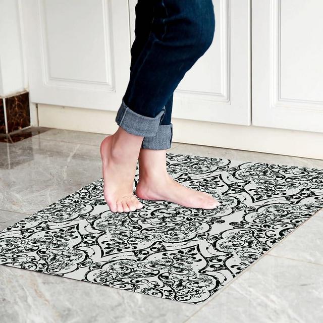 Cosilyt 1/10 Inch Ultra Thin Front Door Mat Indoor Entrance Inside Non Slip, Large Waterproof Rubber Kitchen Mat and Interior Home Washable Door Mat, 24"×35" (Boho Grey)