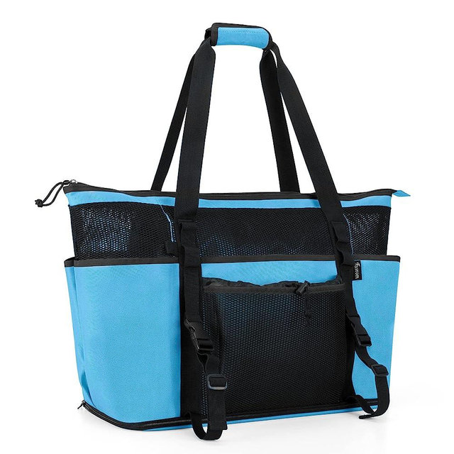 Fasrom Extra Large Mesh Beach Bag with Zipper Bottom, Family Beach Tote Bag with Wet and Dry Separation (Patent Design)