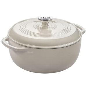 Lodge Essential Enamel Cast Iron Dutch Oven - Perfect for Bread Baking, Braising, Marinating & Slow Cooking - Features Moisture-Sealing Lid & Dual Handles - Kitchen Essentials - 6 Quarts - Oyster White