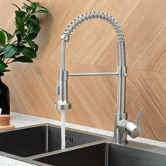 HGN Commercial Pull Down Kitchen Sink Faucet with Sprayer,Brushed Nickel Stainless Steel Single Lever Handle Spring Kitchen Faucet,Without Deck Plate