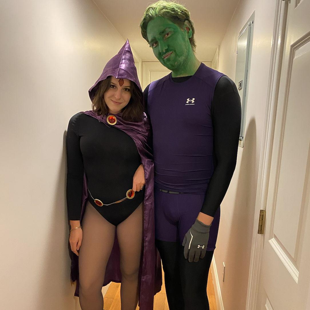 Raven and Beast Boy. This is the last couples costume because now Shannon visits in October and I do a couples costume with her - last year we were Peaky Blinders.
