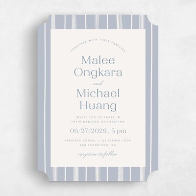 Blue Ticket Wedding Invitation - Coastal Portrait