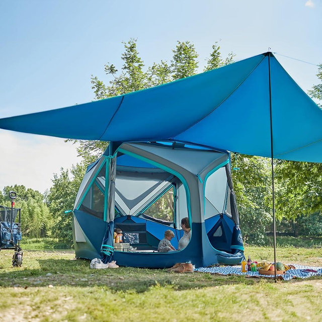 TIMBER RIDGE 4/6/8 Person Instant Pop Up Cabin Tent, Easy 60 Second Setup, Weather Resistant Camping Family Hub Tent with Rain Fly and Carry Bag for Outdoor Camping & Overlanding