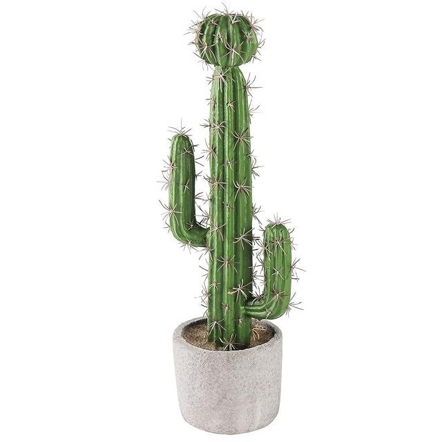 MyGift 16 Inch Artificial Fake Cactus Saguaro Plant in Cement Planter Pot, Southwest Decor Indoor Faux House Plant