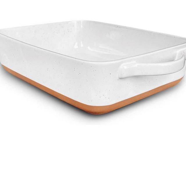 Mora Ceramic Baking Dish with Handles For Casserole, Lasagna, Gratin, Broiling, Roasting, and Baking. Large 9x13 in Pan, Extra Deep - Porcelain Serving Bakeware from Oven to Table. Freezer Safe - White