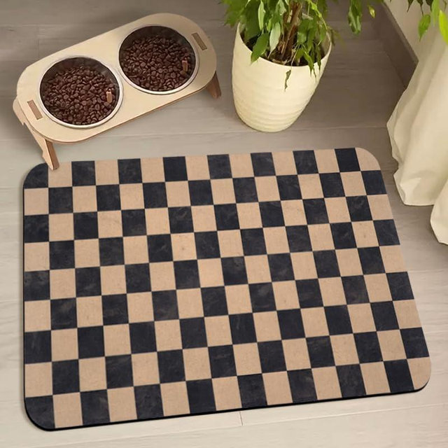 Dog Food Mats for Floors Waterproof, Pet Water Bowl Mats Pet Feeding Absorbent Placemats Plaid 17 * 30 inch