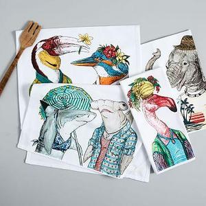 Dapper Animal Tea Towels, Set of 4