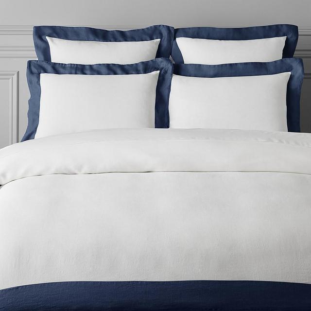 Chambers Italian Washed Linen Border Sham, King, Navy