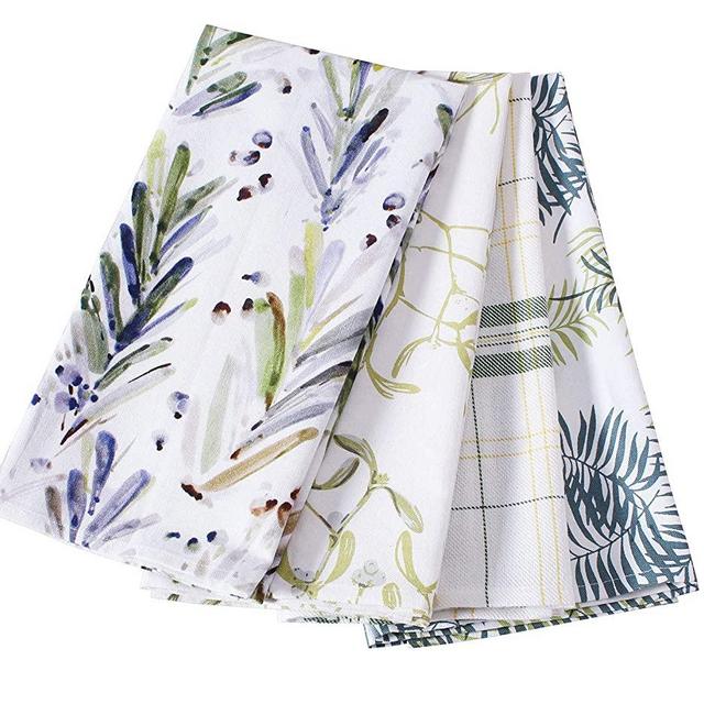 ACCENTHOME Kitchen Towels Set of 4 Super Absorbent Durable Towels Perfect for Kitchen Mess & Drying Dishes 20x28 inch Leaf Garden Print