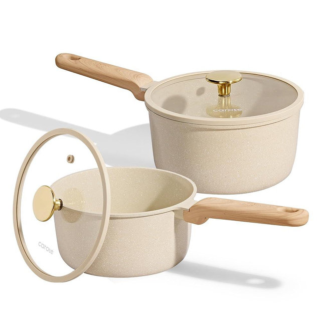 CAROTE 1.6Qt & 3.0Qt Sauce Pan Sets with Lid Ceramic Nonstick Pot Set Non Toxic Saucepan with Stay-cool Handle Small Kitchen Cooking Pots, Easy to Clean, Induction Comptable, PFOA FREE