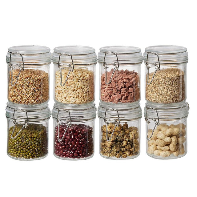 8 Pack 9.5oz Food Storage Jars with Airtight Lids, Preserving Seal Wire Clip Fastening Glass Containers, Canisters for Kitchen Organization, Flour, Cereal, Pasta, Sugar, Beans, Pickling Jars(9.5 Oz*8)