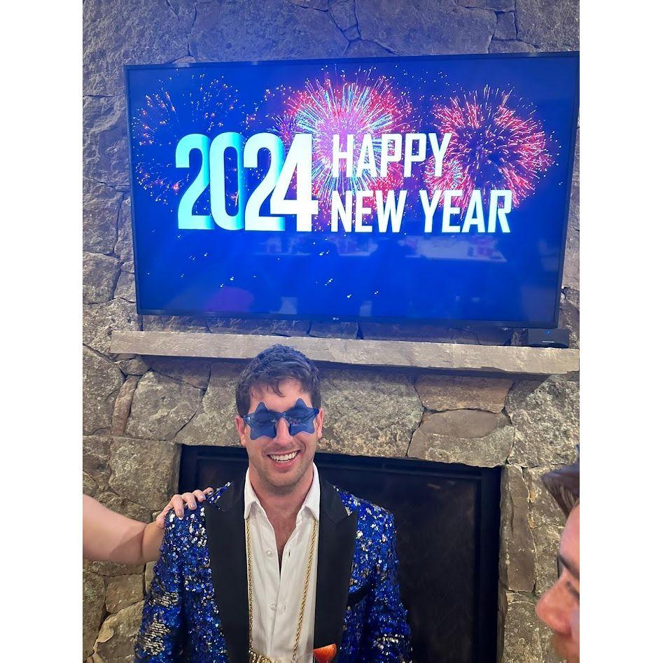 Against all odds, Doug stayed awake to ring in the New Year