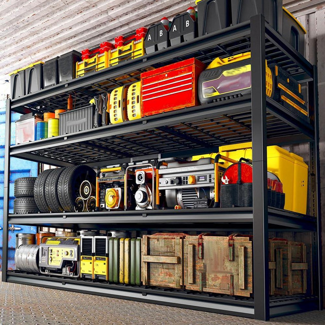 REIBII 60" W Garage Shelving, 4 Tier Storage Shelves Heavy Duty, 2500LBS Industrial Shelf, Adjustable Metal Shelving for Garage, Warehouse, School, Commercial, Business, 60" W x 60" H x 24" D