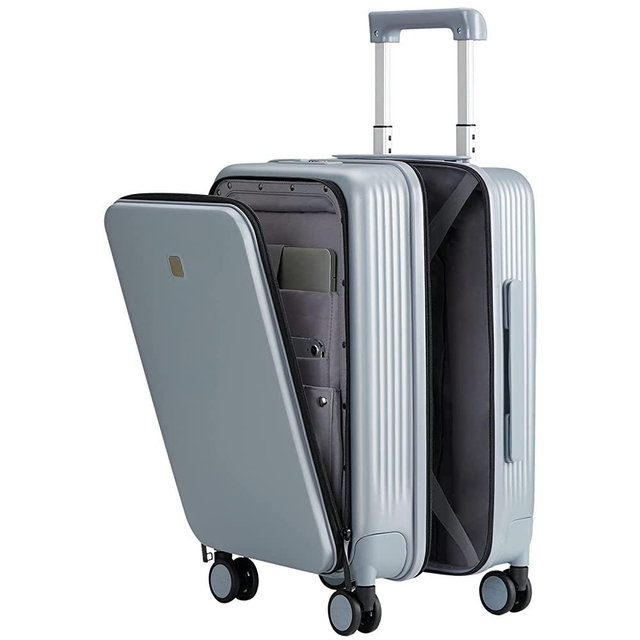 Hanke Upgrade Carry On Luggage Airline Approved with spinner wheels, Upright 20" PC Hard Case Suitcases with Front Laptop Pocket & TSA Lock,Rolling Luggage for Business Travel and Short Trip(Grey)