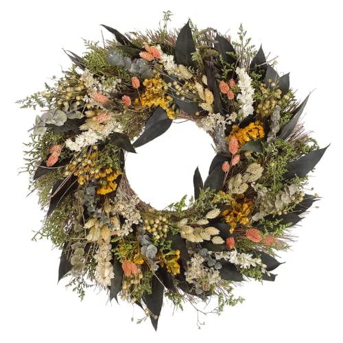ANDALUCA 20 in Preserved Eucalyptus & Dried Flowers Natural Wreath (Floral Blooms)