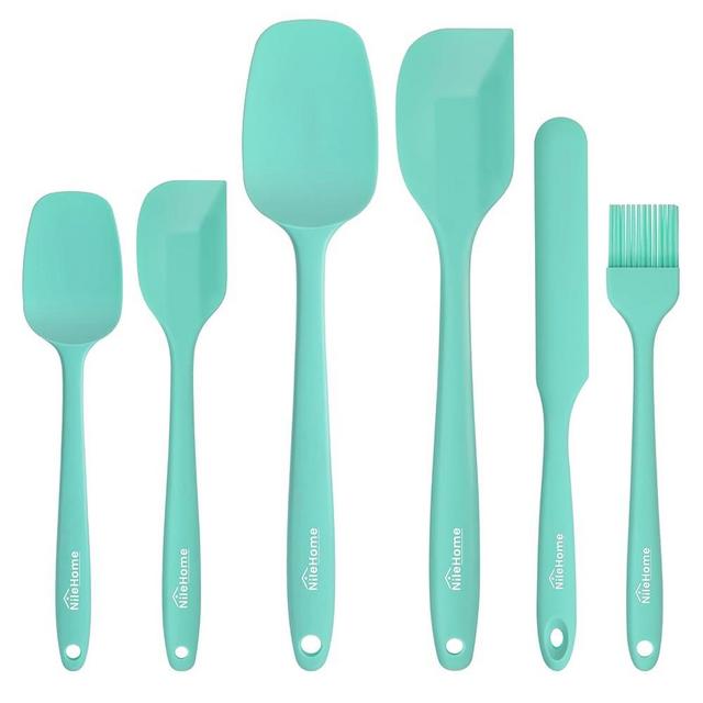 NileHome Silicone Spatula Set Food Grade Kitchen Utensils with Silicone Brush Heat Resistant BPA-free Rubber Spatula for Scraping, Baking, Cooking, Mixing, Turquoise(6pcs)