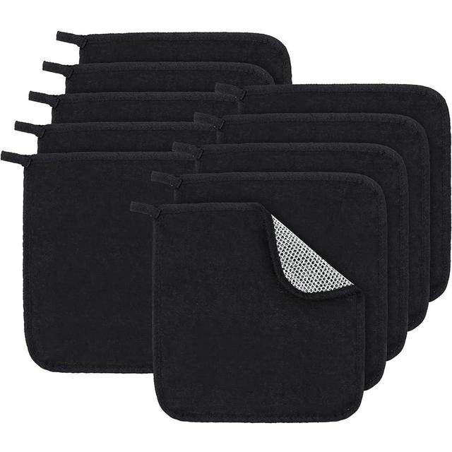 10 Pieces Double Sided Man Wash Cloths Bath Exfoliating Body Face Washcloth Scrub Cloths Wipe Washcloths Towel for Body Shower for Men and Women (Black, 10 x 10 Inch)