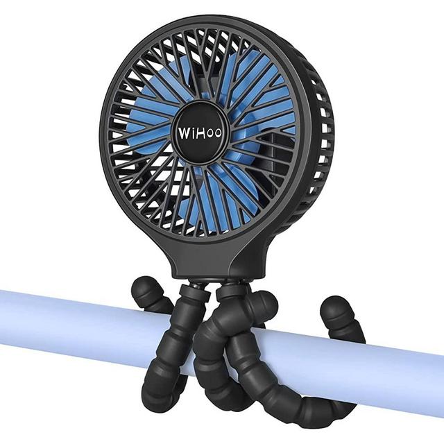 WiHoo Mini Handheld Stroller Fan,2600mAh Personal Portable Baby Car Seat Fan with Flexible Tripod Fix on Stroller,USB or Battery Powered Desk Fan Adjustable 3 Speeds for Camping