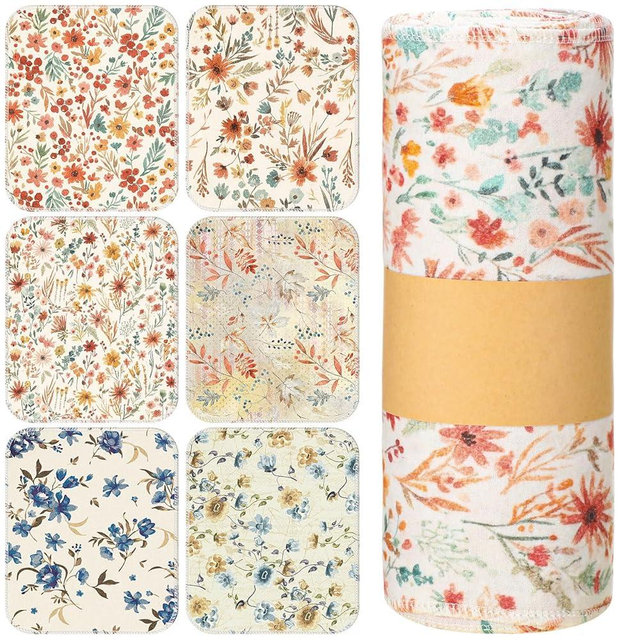Redbaker 30 Pcs Reusable Paper Towels Rolls Towels Bulk Kitchen Washable Paperless Cloth Cotton Hand Napkins with Cardboard Reusable Napkins for Kitchen Bathroom (Vintage Flower)