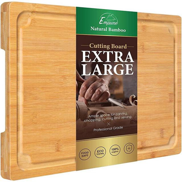 Extra Large Cutting Board, Bamboo Cutting Boards for Kitchen with Juice Groove and Handles Kitchen Chopping Board for Meat Cheese board Heavy Duty Serving Tray, Empune