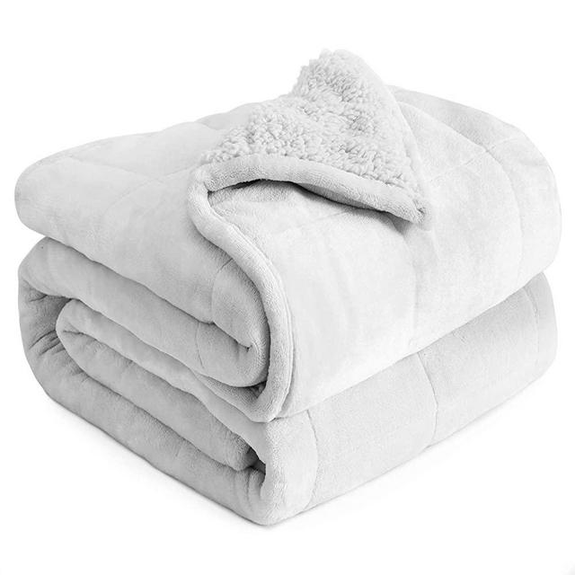 Cottonblue Sherpa Fleece Weighted Blanket 15lbs, Sherpa Flannel Cozy Plush Bed Blanket, Fuzzy Sherpa Flannel Bedding Blanket Throw, Minky Soft Blanket for Sofa Bed,48 x 72 inches,Snow White