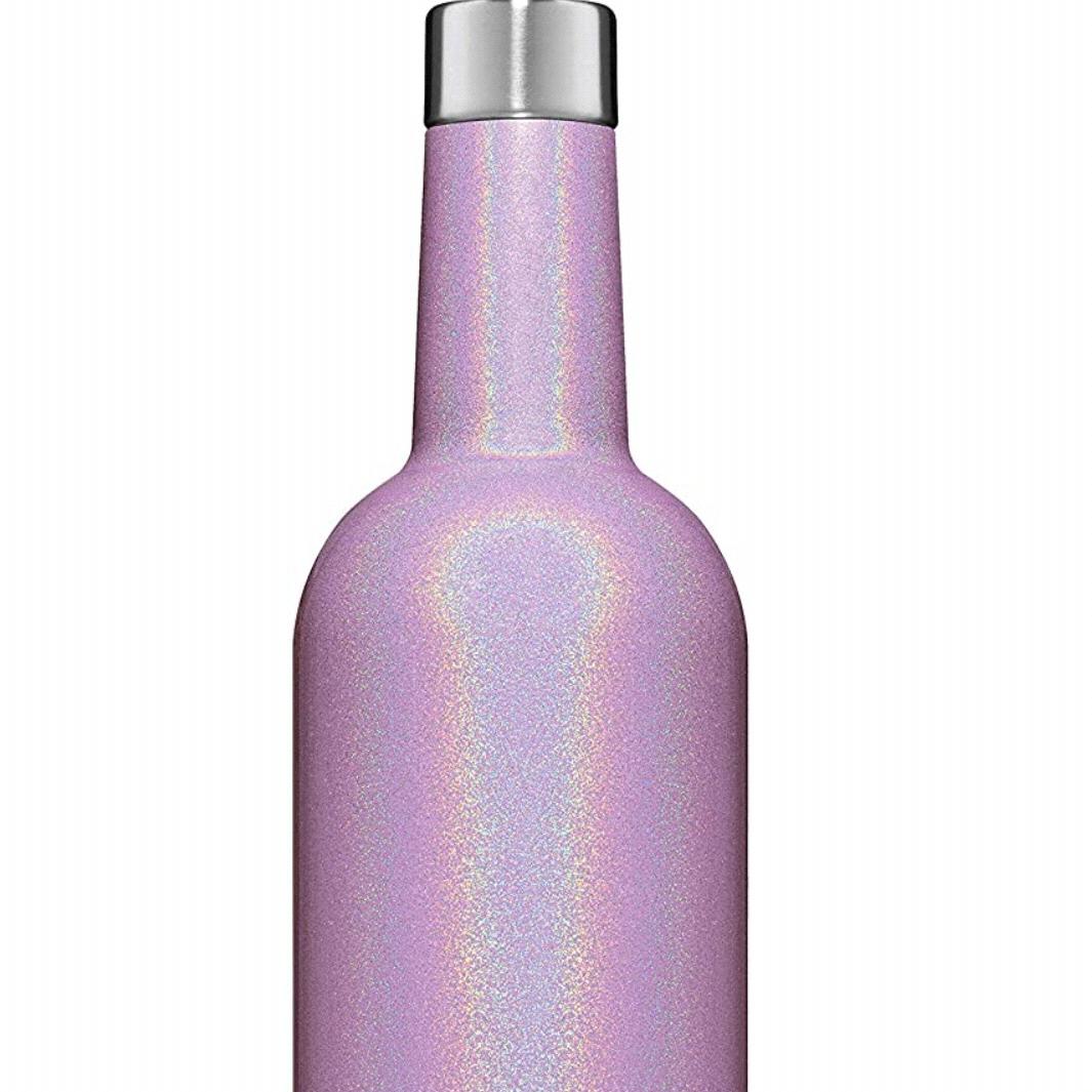 BrüMate Winesulator 25 Oz Triple-Walled Insulated Wine Canteen Made Of Stainless Steel, 24-hour Temperature Retention, Shatterproof, Comes With Matching Silicone Funnel (Glitter Violet)