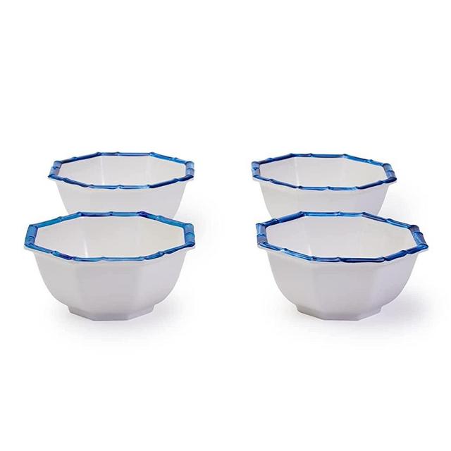 Two's Company Blue Bamboo Touch Set Of 4 Octagonal Multipurpose Individual Bowls