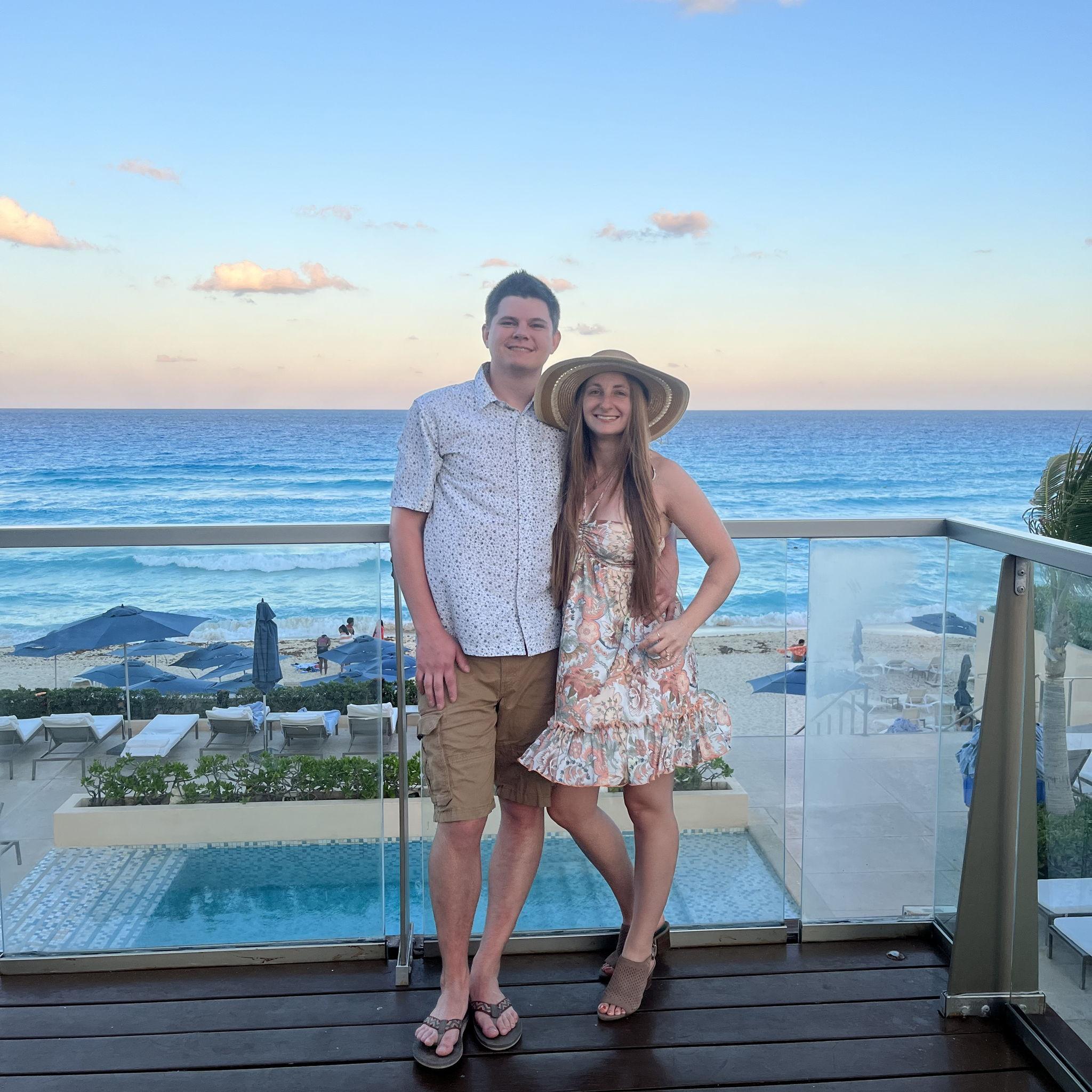 This photo was taken in Cancun on the trip where James and Cassie got engaged.