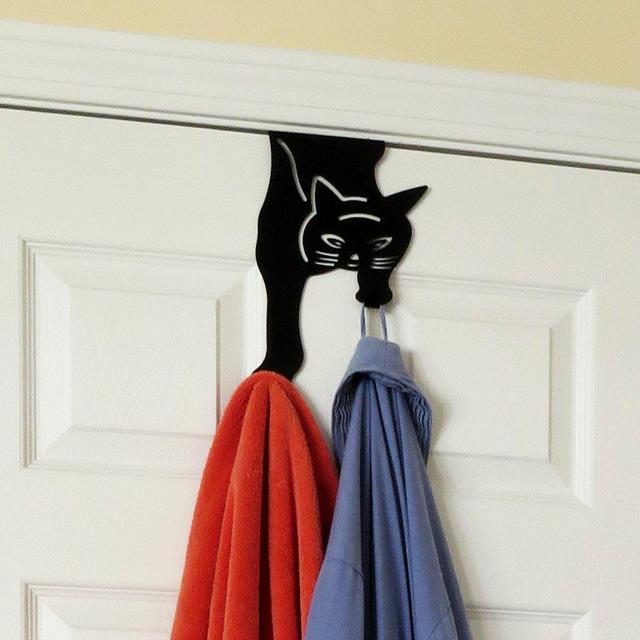8035 - Evelots Over the Door Hanger-Kitty Cat-2 Hooks-20 Pound ea.-No Tool-No Rust Iron