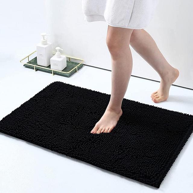 Smiry Luxury Chenille Bath Rug, Extra Soft and Absorbent Shaggy Bathroom Mat Rugs, Machine Washable, Non-Slip Plush Carpet Runner for Tub, Shower, and Bath Room(20''x32'', Black)
