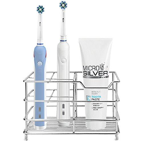 Amazer Electric Toothbrush Holder, Stainless Steel Rustproof Metal Bathroom Toothpaste Holder Stand with Multi-Functional 5 Slots for Electric Toothbrush, Sliver