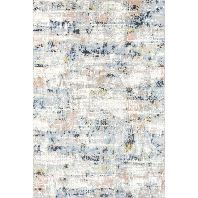 Nuloom Aaliyah Abstract 7x9 Machine Washable Area Rug for Living Room Bedroom Dining Room Kitchen, Blue Multicolor/Ivory