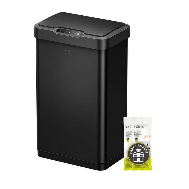 EKO Mirage-T 50 Liter / 13.2 Gallon Touchless Rectangular Motion Sensor Trash Can, Brushed Stainless Steel Finish (Matte Black)