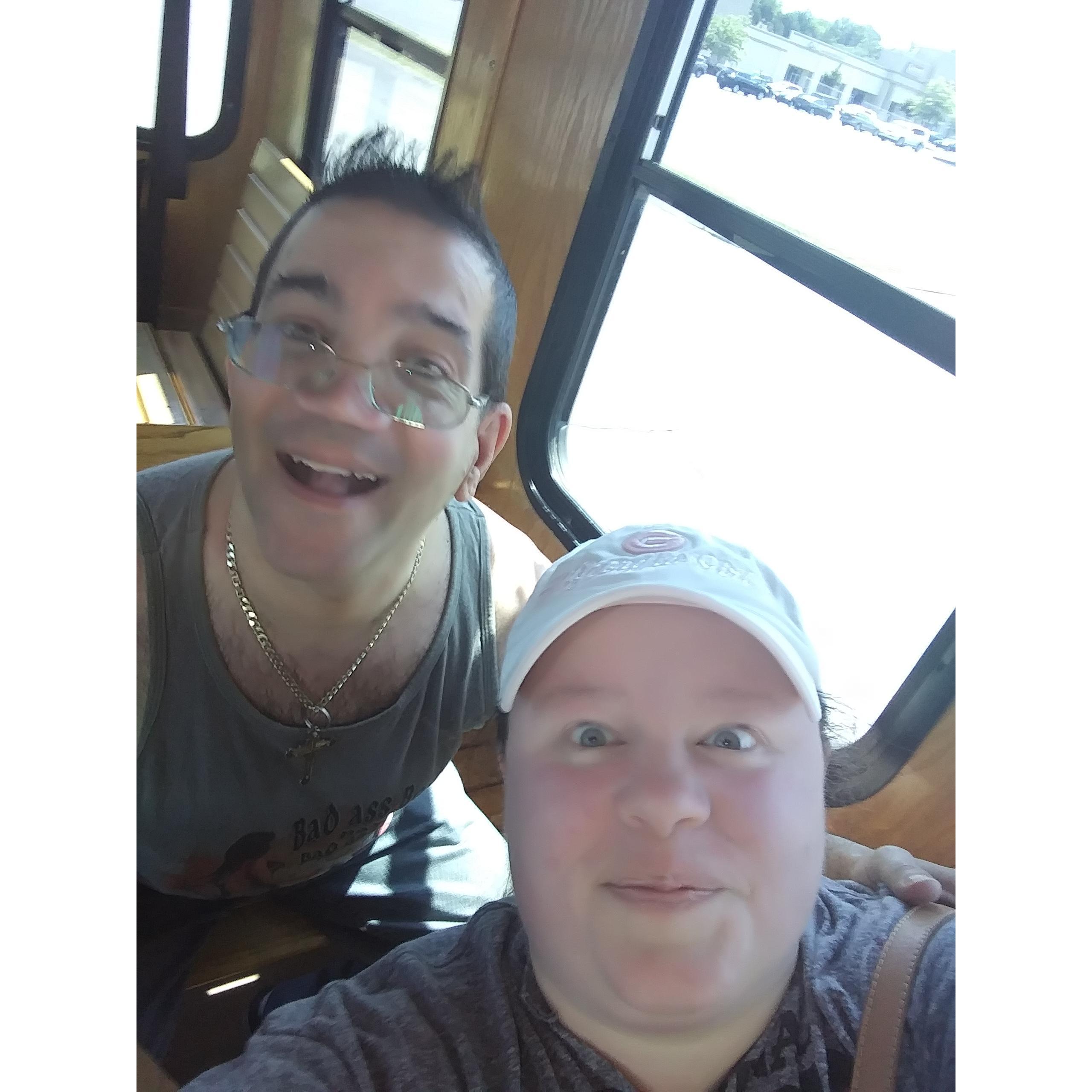 Our first trolley ride in Pigeon Forge, TN!