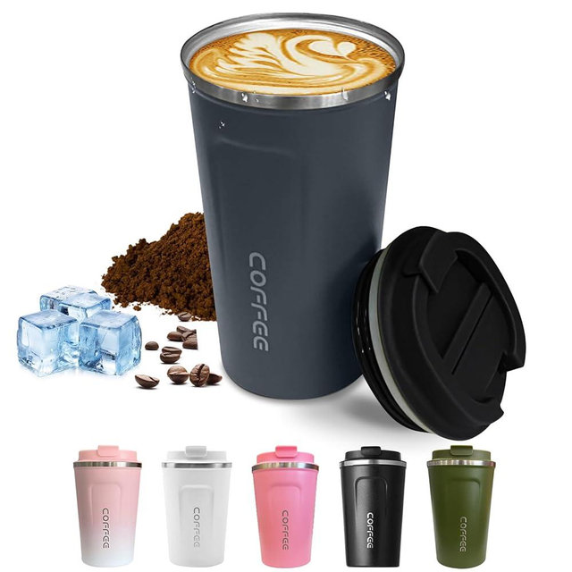 SPLMIFA Travel coffee mugs leak-proof, reusable coffee cups with lids, stainless steel vacuum thermos coffee tumblers,thermal insulation cups for men and women hot & cold drinks(2nd-Blue, 17OZ)