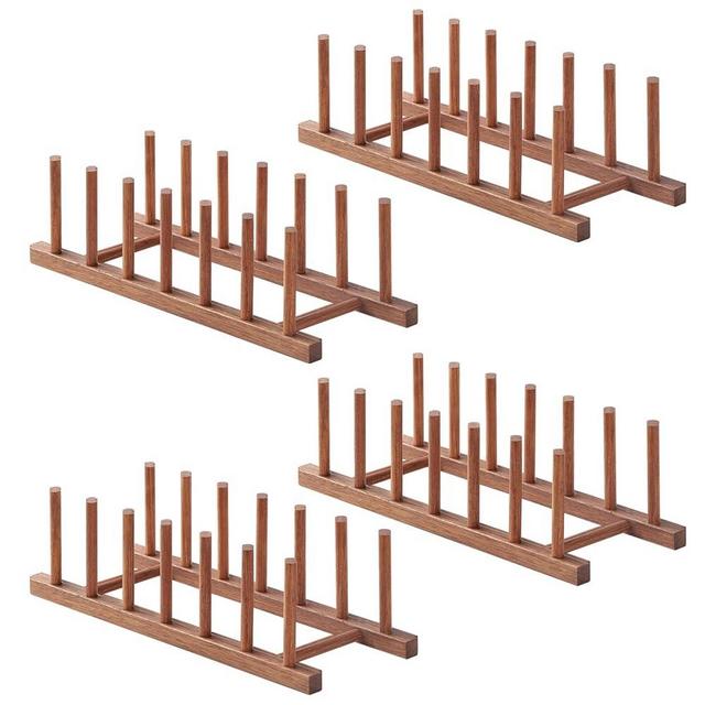 Wooden Dish Drying Rack-4 Pack Pot Lid Plate Organizer Holder for Cabinet Space Saver-Cutting Board Organizer Holder-Plate Rack for Dish/Pot Lid/Bowl/Cup/Cutting Board