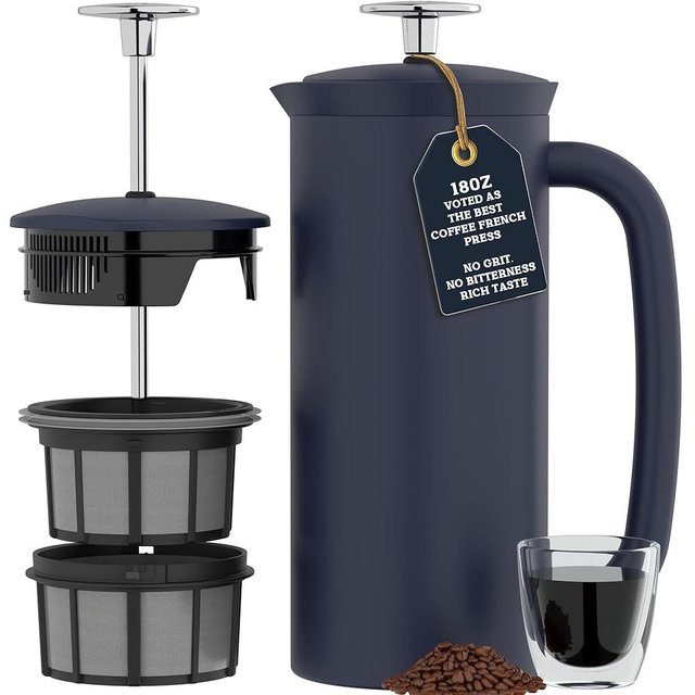 ESPRO P7 French Press Coffee Maker - Double-Walled Stainless Steel Insulated with Micro-Filter, 18 Ounces, Agean Blue