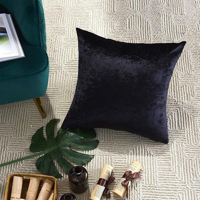 GIGIZAZA Decorative Throw Pillow Covers 16x16,Black Square Couch Pillow Covers,Velvet Sofa Boho Cushion Pillows