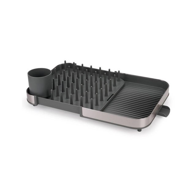 Joseph Joseph 5.79" Duo Steel Expanding Dish Rack: Stainless Steel Drying Mat for Dishes, Gray, Spot Clean, 2-Year Warranty