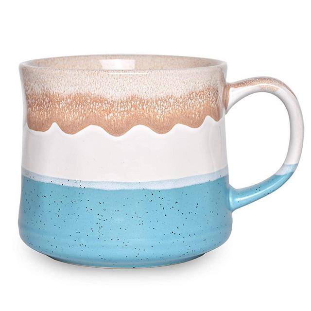 Bosmarlin Large Ceramic Coffee Mug, Big Tea Cup for Office and Home, 21 Oz, Dishwasher and Microwave Safe, 1 PCS… (Blue&White)